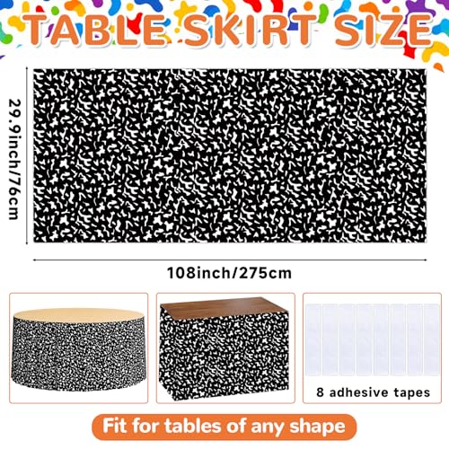 Wiooffen 9Ft Black and White Composition Table Skirt Classroom Teacher Desk Curtain Skirts Tablecloth Rectangle Table Cover Skirt for Back to School Kindergarten Office Bookcase Supplies Painted Dot - style: Composition