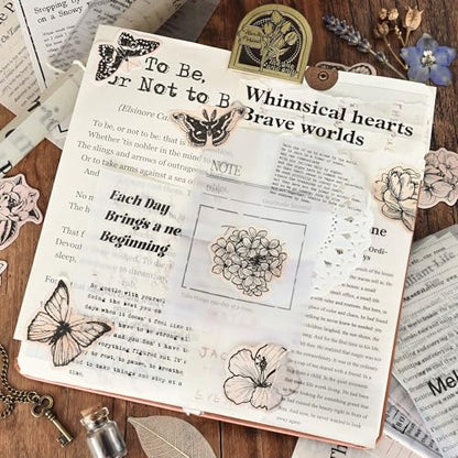 Mayplous Vintage Scrapbook Supplies Kit, Butterfly & Floral Mixed Media Ephemera Pack with Collage Paper, Washi Stickers and Vellum Paper for Junk Journal, Planner, Card Making, DIY Crafts (Benn)