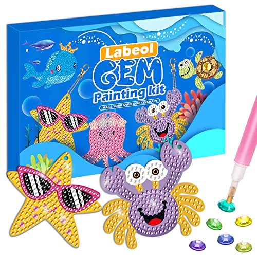 Labeol Arts and Crafts for Kids - Creat Your Own GEM Keychains-5D Diamond Painting by Numbers GEM Kits for Kids Girls Toddler Age 6-7 6-8 10-12 - style: Ocean