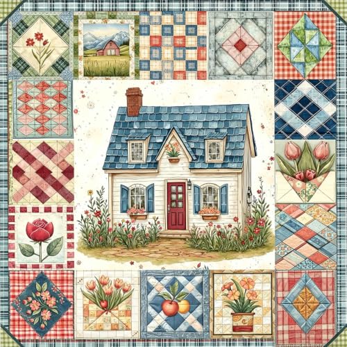 DAZZLEDOTS Vintage House Diamond Art Kits Retro Flower Diamond Painting | DIY Diamond Dots 5D Full Round Drill Gem Art for Adults Beginners, Home Wall Decor 14x14 inch - color: DT130