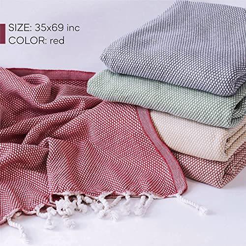 ATANI Turkish Beach Towel, Converts to a Bag, Oversized 100% Cotton Bath Towels Lightweight Quick-Dry Beach Blanket for Travel, Picnic, Camping, Yoga and Pool (Red + Bag, 35 inc x 69 inc) - color: Red + Bag, size: 35 inc x 69 inc