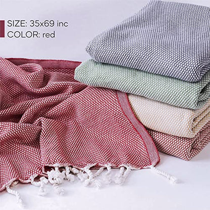 ATANI Turkish Beach Towel, Converts to a Bag, Oversized 100% Cotton Bath Towels Lightweight Quick-Dry Beach Blanket for Travel, Picnic, Camping, Yoga and Pool (Red + Bag, 35 inc x 69 inc) - color: Red + Bag, size: 35 inc x 69 inc