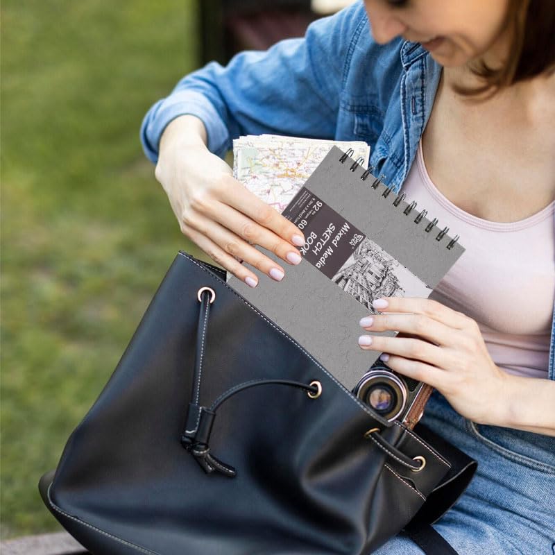 5.8" x 8.3" Mixed Media Sketch Book,Spiral Bound Hardcover Sketchbook,60 Sheets 92lb/150gsm Neutral White Acid Free Paper,Art Journal Sketchbook for Drawing Writing Sketching Illustration,Silver Gray - color: Neutral White-Silver Gray