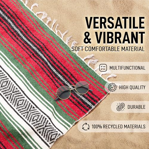 Hydration Nation Authentic Large Handwoven Mexican Blanket - Soft Yoga- Durable Serape- Lightweight Falsa, Beach, Camping, Picnic, Outdoor Blanket 70"x50" - Dragon - color: Dragon