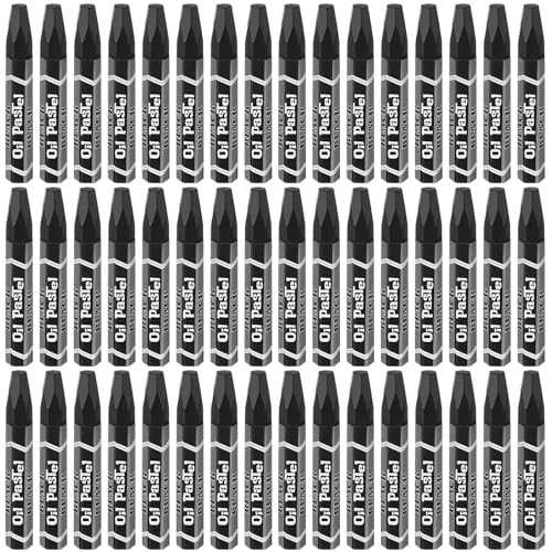 48 Pcs Black Soft Oil Pastels Bulk Artists Oil Crayons Single Color Hexagonal Creamy Pastel for Artists Beginners Painting Drawing Relaxing Blending - color: Black