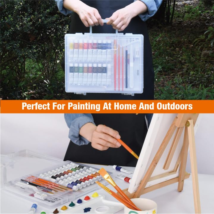 Artbreezing Acrylic Painting Kit with Art Easel,All-in-One Art Supplies | 31PC Painting Supplies with Canvas,Tabletop Easel for Painting,Brushes etc.Ideal Giftable Holiday Set for Kids and Adults.