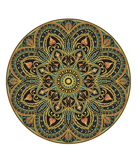 Knsbk Large Round Yoga Mat 4.6'X3.5mm for Exercise Premium Extra Thick, Ultra Comfortable, Non Slip, Meditation Mat - color: green blossom