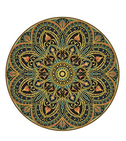 Knsbk Large Round Yoga Mat 4.6'X3.5mm for Exercise Premium Extra Thick, Ultra Comfortable, Non Slip, Meditation Mat - color: green blossom