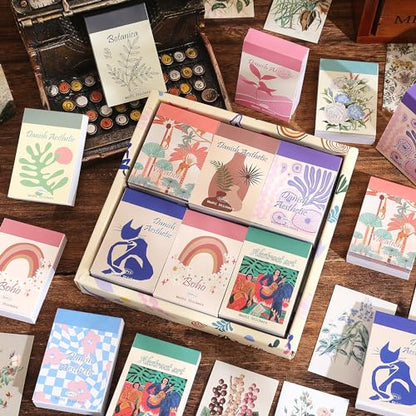12 Sets 600 Sheets Washi Stickers for Journaling, Boho, Abstract, Vintage Scrapbook Sticker Set for Bullet Journal Art Diary Card Craft Gifts Planner Notebook - style: Abstract Style