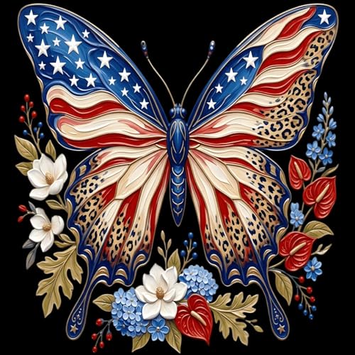 Diamond Art Painting Kits for Adults, Patriotic American Flag Butterfly Full Drill Diamond Dots Paintings for Beginners, Round 5D Paint with Diamonds Pictures Gem Art Painting Kits DIY Crafts Kits - color: Patriotic Butterfly