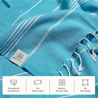 WETCAT Turkish Beach Towel Oversized (38"x71") 100% Turkish Cotton, Made in Turkey - Sand Free, Extra Large, Ultra Soft, Quick Drying, Compact & Lightweight for Travel - Turquoise - color: Turquoise, size: Beach Towel (38" x 71")