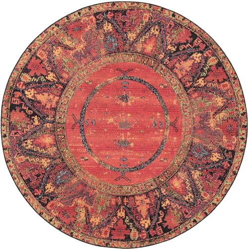 Unique Loom Outdoor Tribal Collection Area Rug - Quepos (7' 1" Round Multi/Black) - size: 7'1" (Round)