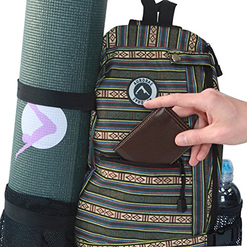 AURORAE Yoga Mat/Gym/Pickleball Cross-body Sling Back Pack. Mat sold separately - color: Green Stripe