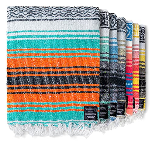 Benevolence LA Authentic Mexican Blanket – Handwoven Falsa Serape Throw – Beach, Camping, Picnic & Yoga Blanket – Lightweight Cotton Throw for Outdoor & Home – Mandarin, 50x70 in - color: Mandarin