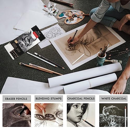 Brusarth Charcoal Drawing Set, 12 pcs Black charcoal pencils | White Charcoal Pencils, Eraser Pencils, Blending Stumps for Drawing, Sketching, Shading, Artist Pencils for Beginners - color: Black
