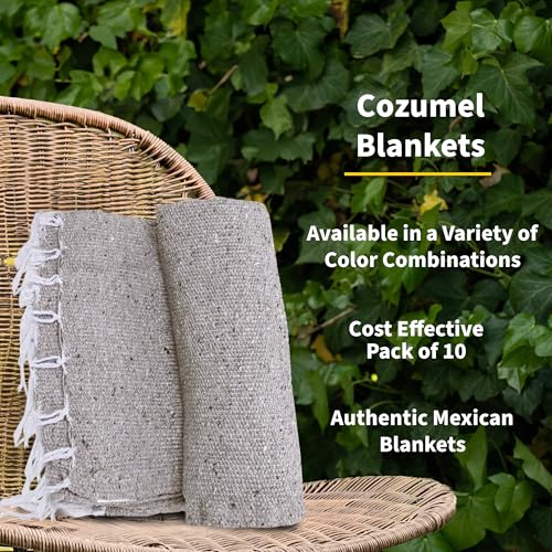 Cozumel Bulk Mexican Yoga Blanket, 10 Pack, Gray - color: Gray