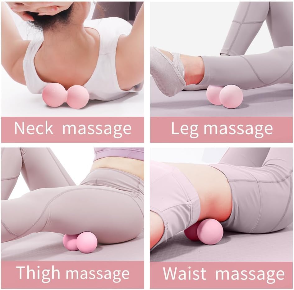 Double Lacrosse & Micro-Elastic Peanut Massage Ball - Myofascial Release Tool for Muscle, Back, Foot, and Physical Therapy, Mobility Roller for Acupressure and Relaxation (Pink) - color: Pink