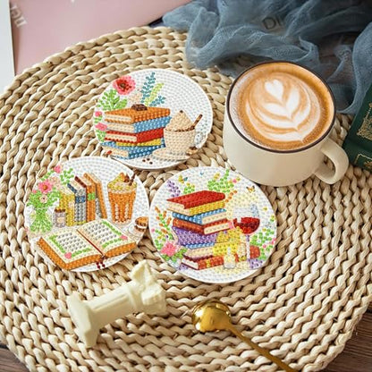 Mrnsiet 8PCS Books Diamond Art Coaster Kits for Adults, DIY Books Diamond Painting Coaster with Holder, Non Slip Hardwood Bases Coaster Set Gift for Beginners 4x4 Inch - color: Bdwy470-us