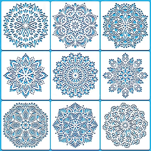 SUNFEEL 9-Pack Large Mandala Stencils - 12 x 12 Inch Reusable Templates, For DIY Wall & Floor Crafts And Furniture - style: C-Large Mandala