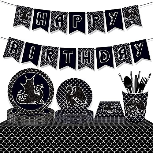 1 Pack Black Dragon Plastic Tablecloth 54 x 87 Inch Long Rectangular Table Cover for Buffet,Birthday Party Holiday Dinner,Picnic or Tablecloth for Kitchen Event Use - color: Black Dragon