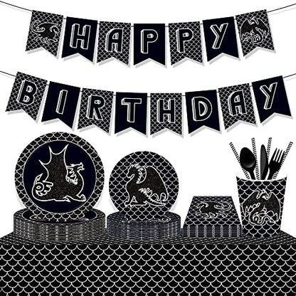 1 Pack Black Dragon Plastic Tablecloth 54 x 87 Inch Long Rectangular Table Cover for Buffet,Birthday Party Holiday Dinner,Picnic or Tablecloth for Kitchen Event Use - color: Black Dragon