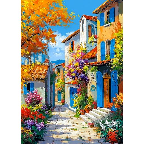 EOBROMD Diamond Art Kits for Adults Street View, 5D Full Drill Diamond Dots Landscape, DIY Painting Kits for Adults Beginners, Gem Art and Crafts for Home Wall Decor 12x16inch - color: 12-Street View