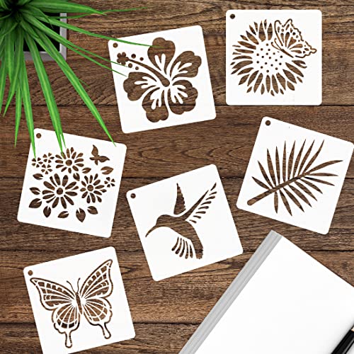 50 PCS Flower Painting Stencils Reusable Flower Stencils for Painting on Wood Rocks Canvas Fabric Glass Pottery 4x4 Inch - color: Flower Plant