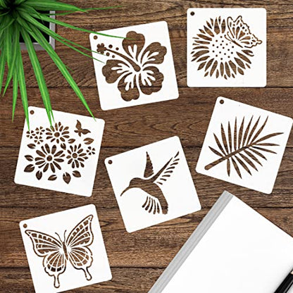 50 PCS Flower Painting Stencils Reusable Flower Stencils for Painting on Wood Rocks Canvas Fabric Glass Pottery 4x4 Inch - color: Flower Plant