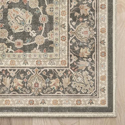 Well Woven Custom Size Hallway & Stair Runner- Asha Rome Charcoal Brown 26 Inches Wide Super Thin Long Runner (26" x 3' Runner) Rug - Floral, Easy Clean, Floor-Friendly Backing - size: 2'2" x 3' (Runner)