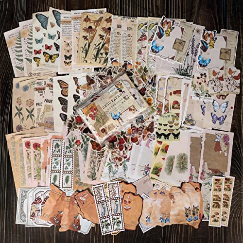 EWPJDK 200 PCS Vintage Scrapbook Supplies for Junk Journal | DIY Paper Stickers Ephemera Pack for Art Journaling, Bullet Craft, Collage, Aesthetic Gift