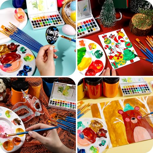 FANDAMEI Paint Brushes & Round Paint Palette Set, Paintbrushes, Synthetic Paint Brush, Brushes for Painting, Plastic Paint Tray Palettes, Paint Brushes for Acrylic Painting, Watercolor, Rock Painting - color: Blue