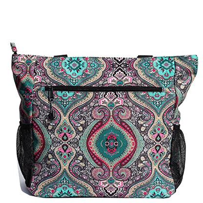 ESVAN Original Floral Water Resistant Large Tote Bag Shoulder Bag for Gym Beach Travel Daily Bags Upgraded - color: [R] Pattern