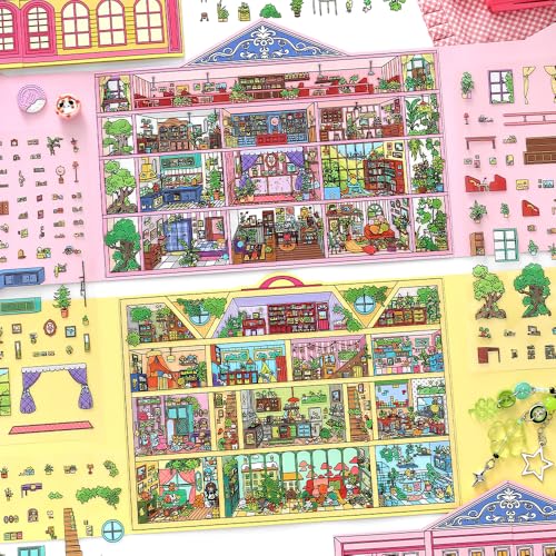 2PCS Foldable 3D Sticker Scene Book for Adults & Teens, DIY Isometric House Scenes, Large Build-Your-Own Room Sticker Set, Relaxing Sticker Therapy Art Kit - style: Budapest Hotel