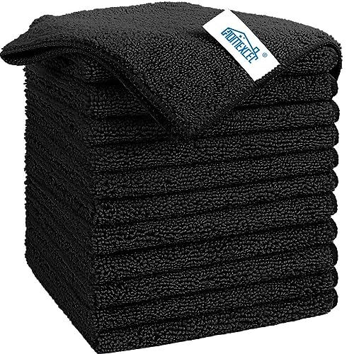 HOMEXCEL Black Microfiber Cleaning Cloth, Microfiber Towels for Car, 12 PK | Lint Free Cleaning Rags for Household, Kitchen, Car Wash Towels for Detailing Drying, Scratch-Free, 11.5"X 11.5" - color: Black