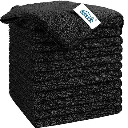 HOMEXCEL Black Microfiber Cleaning Cloth, Microfiber Towels for Car, 12 PK | Lint Free Cleaning Rags for Household, Kitchen, Car Wash Towels for Detailing Drying, Scratch-Free, 11.5"X 11.5" - color: Black
