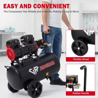 8 Gallon Quiet Oil Free Air Compressor With Air hose, Only 68dB, 2HP | Oilless Quiet Air Compressor, 4.2CFM, Max 120 PSI, 8 Gallon Air Tank for Car Repair, Spray Painting, Nailing With Air Hose