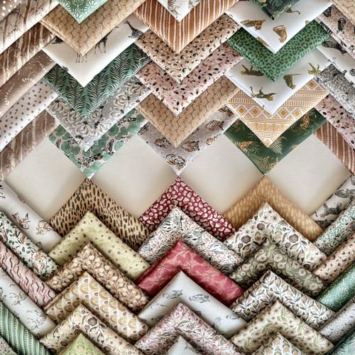 60-Piece Neutral Nature Patchwork Cotton Fabric Squares – 8×8 inch (20×20 cm), 100% Cotton 140 GSM, Pre-Cut Quilting Fabric Bundle, Made in Türkiye - color: Wild Jungle Mix, size: 60pcs 8x8 inch