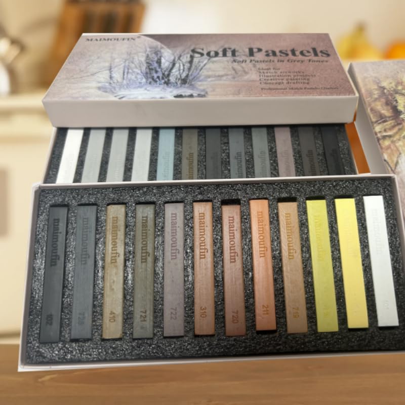 12-Pack Earth Tone Square Soft Pastels&24 Colors Soft Pastel Pencils