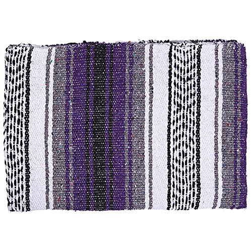 dwc Authentic Mexican Purple-Grey Blanket -Yoga Matt - Falsa - Serape - Camping, Picnic, Beach Blanket, Bedding, Car Blanket, Saddle Blanket, Soft Woven Home Decor (Purple-Grey Color)