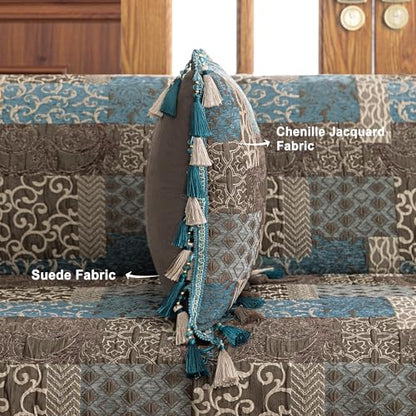 Loom and Mill Blue Patchwork Throw Pillow Cover 20 x 20 Inches 1 Piece - color: Blue