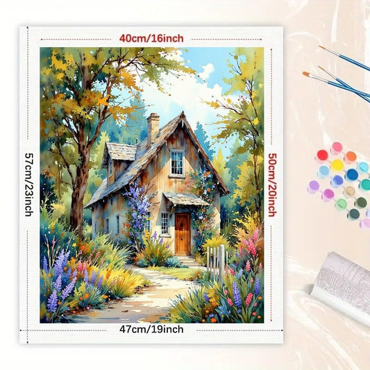 Countryside House Paint by Numbers Kit for Adults - DIY Rustic Cottage Painting on Canvas 16x20 Inches, Acrylic Paint Set, Suitable for Beginners, Country Art for Home Decoration or Gifts - color: HSX00222, size: 16X20IN Folded