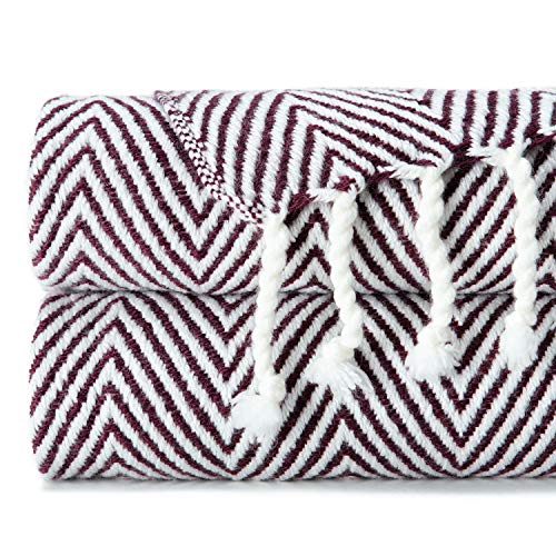 Chanasya Premium Chevron Super Soft Acrylic Throw Blanket with Tassels Cozy Lightweight Fluffy Woven Blanket for Bed Sofa Chair Couch Living Bed Room Deep Red and White Blanket (50x65 Inches) Wine - color: Wine