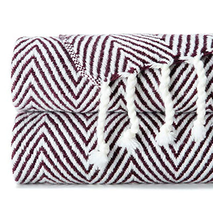 Chanasya Premium Chevron Super Soft Acrylic Throw Blanket with Tassels Cozy Lightweight Fluffy Woven Blanket for Bed Sofa Chair Couch Living Bed Room Deep Red and White Blanket (50x65 Inches) Wine - color: Wine