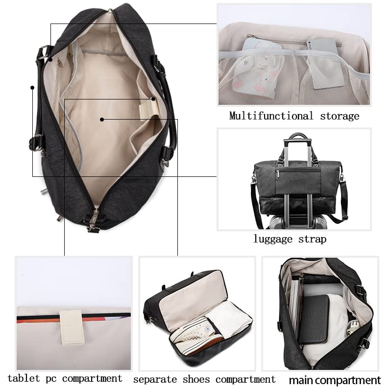 Kinmac Travel Duffel Bag,Sports Gym Yoga Duffel Bag Weekender Overnight Totes Bag (Black) - color: Black
