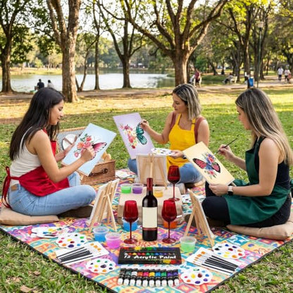 Cholemy 6 Set Paint and Sip Kit for Adults 8"x 10" Pre Drawn Canvas Painting with Wooden Easel Acrylic Paint Wash Cup Brushes Palette Apron for Painting DIY Adult's Date Party Supplies (Butterfly) - style: Butterfly