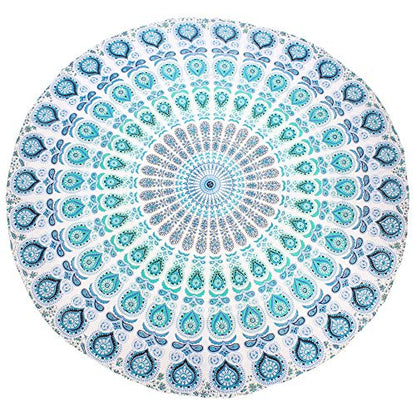 raajsee Tapestry Wall Mandala (WHITE BLUE, ROUND 70 INCHES) - color: WHITE BLUE