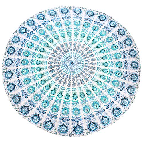 raajsee Tapestry Wall Mandala (WHITE BLUE, ROUND 70 INCHES) - color: WHITE BLUE