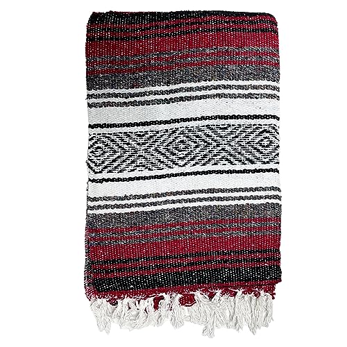 Genuine Oversized Artisan Mexican Falsa blanket (72inx48in) -Authentic Handcrafted Yoga Blanket, Beach Throw, Camping Essential, Picnic Mat, or Outdoor Wrap - color: Red