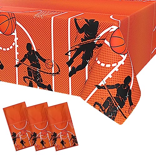 Basketball Tablecloth - 51 x 86 Inch Plastic Table Cover, Party Decorations for Boys Basketball Theme Birthday Party Supplies - color: Basketball