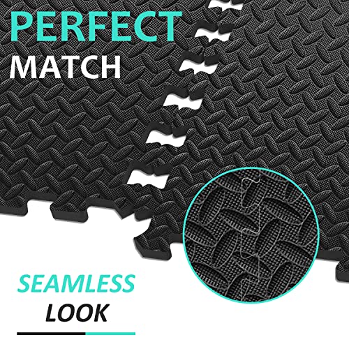 BEAUTYOVO Puzzle Exercise Mat with 12/24/48 Tiles Interlocking Foam Gym Mats, 24'' x 24'' EVA Foam Floor Tiles, Protective Flooring Mats for Gym Equipment - color: 96 Sq.ft/24 Tiles - All-black